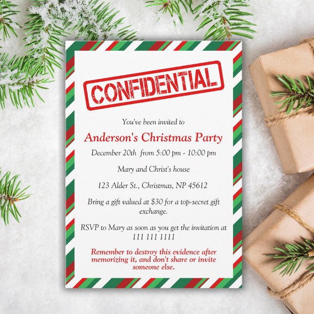 Confidential | Fun Christmas Party Invitation (Get your funny Christmas party invitations now and let your guests know about the event! Order now!)