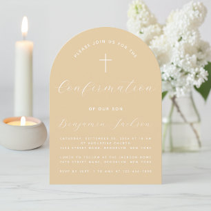 Confirmation Arch Beige Simple Cross Script Modern Invitation