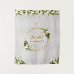 Confirmation Backdrop   Gold Marble Calla Lilies Tapestry