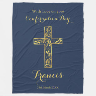 Confirmation blue gold cross boy name fleece blank
