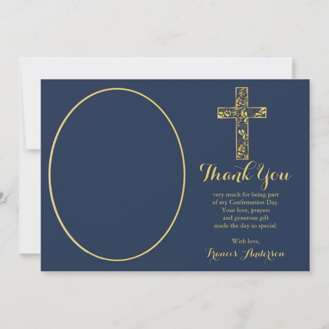 Confirmation Blue Gold Cross Boy Photo  Thank You  (Front)