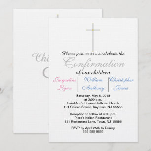 Confirmation Blue Pink Triplets Invitation