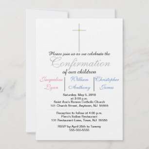Confirmation Blue Pink Triplets Invitation