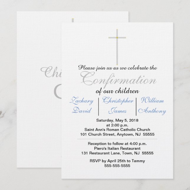 Confirmation Blue Triplets Invitations (Front/Back)