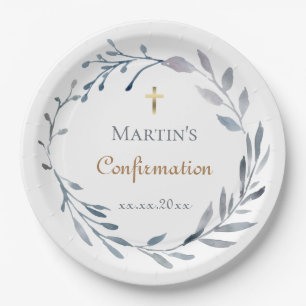 Confirmation blue wreath  paper plate