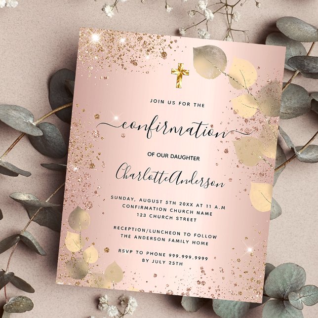 Confirmation blush eucalyptus budget invitation flyer (Creator Uploaded)