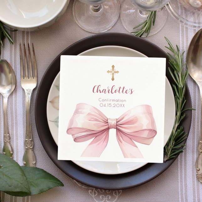 Confirmation blush pink bow cross girl napkin (Creator Uploaded)