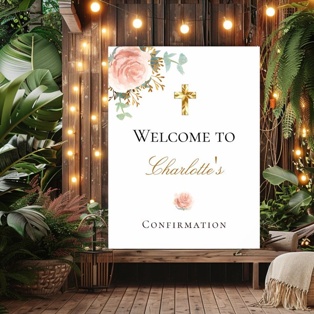Confirmation blush pink floral eucalyptus welcome  poster (Creator Uploaded)