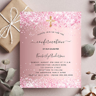 Confirmation blush pink glitter budget invitation flyer