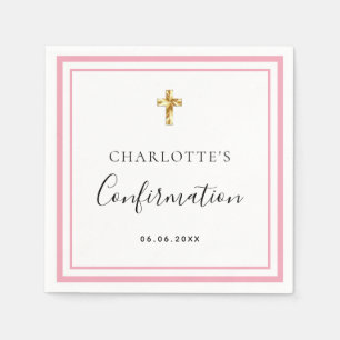 Confirmation blush pink white name girl napkin