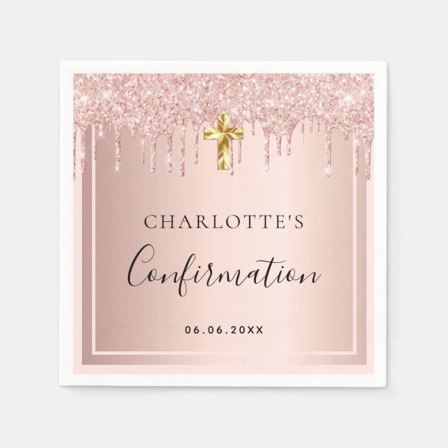 Confirmation blush rose gold name girl napkin (Front)