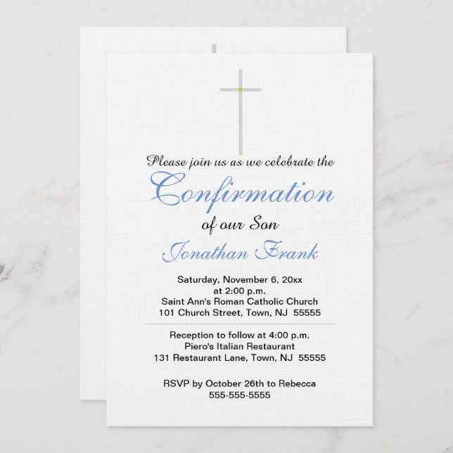 Confirmation Cross Son  Invitation (Front/Back)