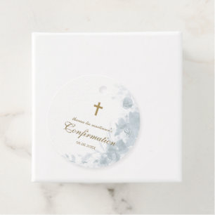 Confirmation Delicate Blue Watercolor Floral Cross Favour Tags