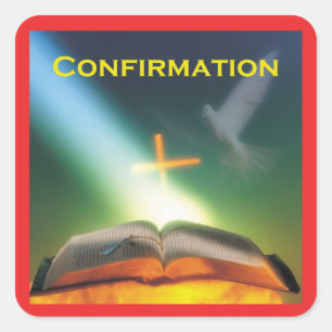 Confirmation Dove, Bible, Cross Square Sticker