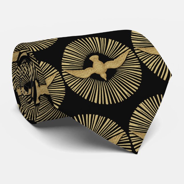 Confirmation Dove Holy Spirit Black Gold Tie (Rolled)
