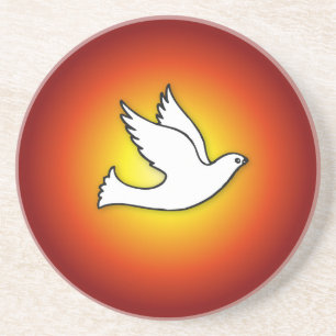 Confirmation Dove with Gold, Red Rays Coaster