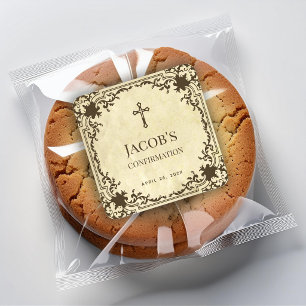 Confirmation Elegant Vintage Antique Parchment Square Sticker