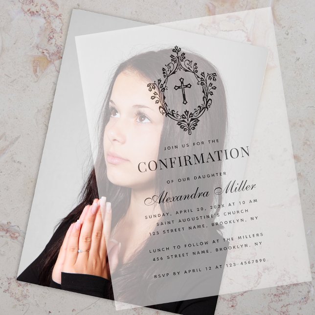 Confirmation Elegant Vintage Crest Transparent Vellum Invitations (Creator Uploaded)