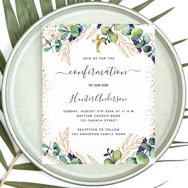 Confirmation eucalyptus greenery blue invitation (Creator Uploaded)