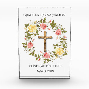 Confirmation Floral Wreath Crucifix Photo Block