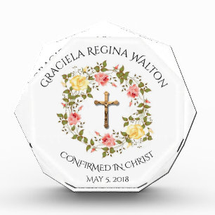 Confirmation Floral Wreath Crucifix Photo Block