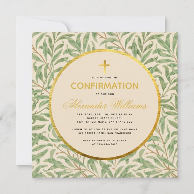 Confirmation Foliage Faux Gold  Gender Neutral Invitation (Front)
