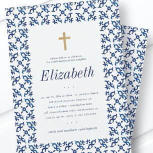 Confirmation For Her Blue Mediterranean Tiles Invitation