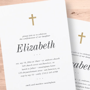 Confirmation For Her Minimalist Faux Gold Cross Invitation