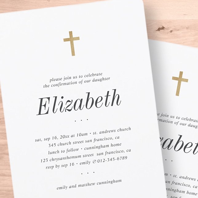 Confirmation For Her Minimalist Faux Gold Cross Invitation (Creator Uploaded)