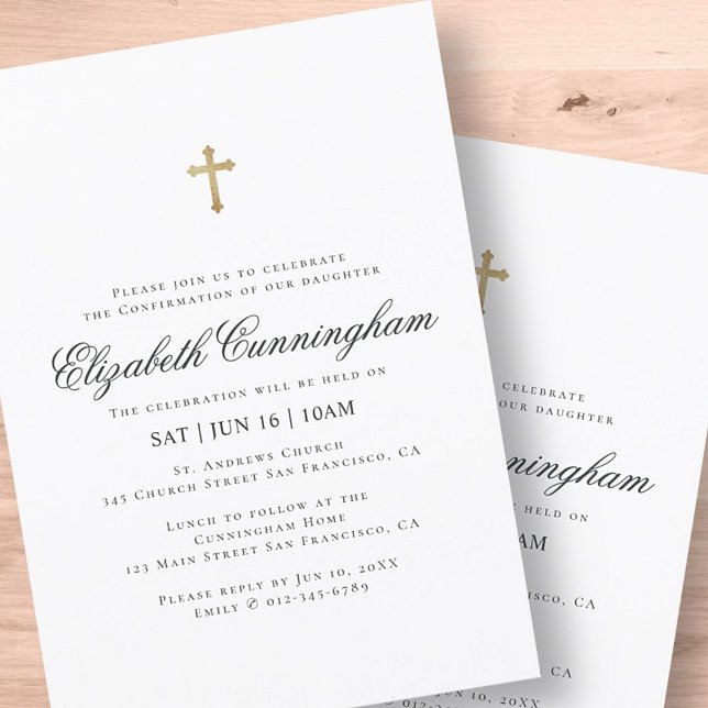 Confirmation For Her | Minimalist Gold Cross Invitation (Creator Uploaded)