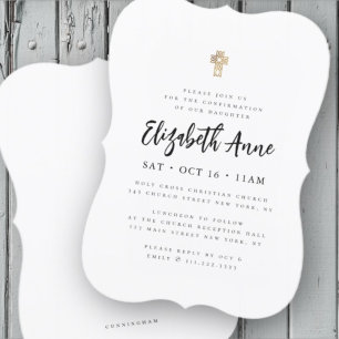 Confirmation For Her Modern Minimalist Gold Cross Invitation
