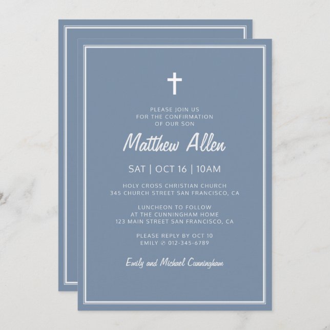 Confirmation For Him Modern Simple Frame Cross Invitation (Front/Back)