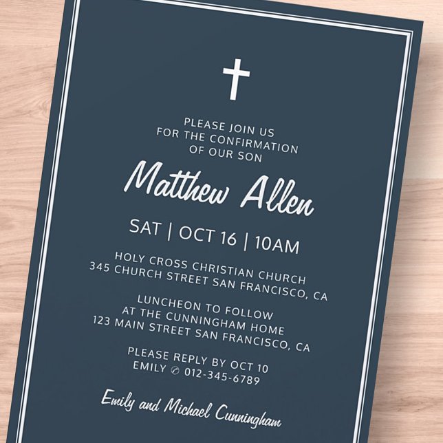 Confirmation For Him Modern Simple Frame Cross Invitation (Creator Uploaded)