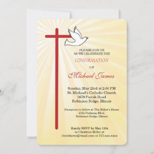 Confirmation for Male Cross Dove Golden Rays Invitation