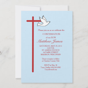 Confirmation for Son with Cross and Dove Blue Invitation