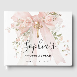 Confirmation Girl Pink Bow Roses Custom Guest Book