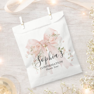 Confirmation Girl Pink Bow Roses Thank You Favour Bags