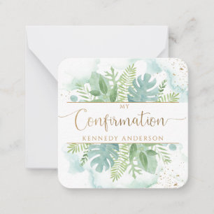Confirmation Greenery and Watercolor Favour Note  Card