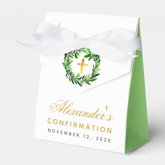 Confirmation Greenery Wreath Cross Gender Neutral  Favour Box (Front Side)