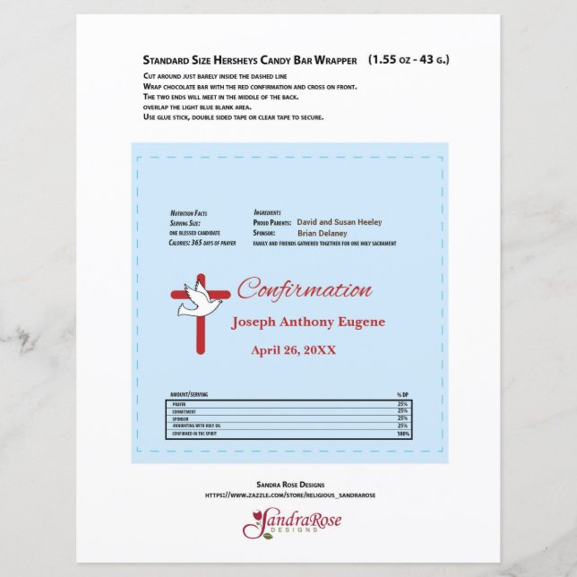 Confirmation Hershey Candy Bar Wrapper Red Cross (Front)
