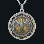 Confirmation Holy Ghost | Spirit Stained Glass Sterling Silver Necklace<br><div class="desc">This is a beautiful stained glass image of the Holy Spirit / Holy Ghost as represented by a dove. It would make a wonderful Confirmation gift.</div>