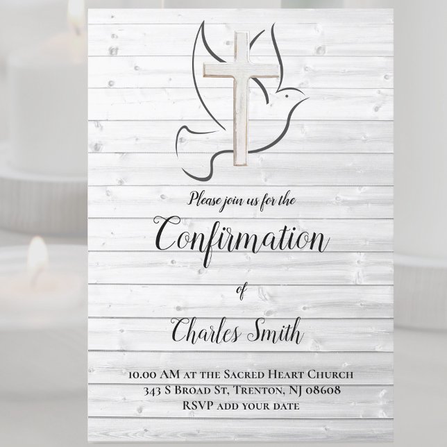 confirmation Holy Spirit | white wood Invitation (Creator Uploaded)
