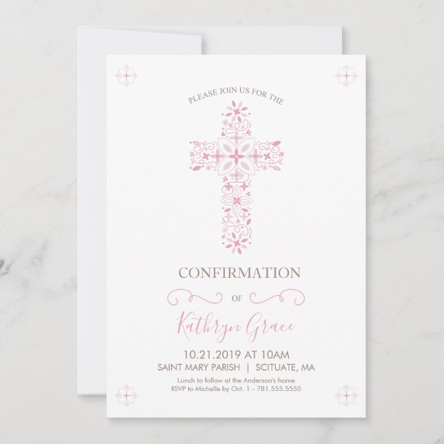 Confirmation Invitation, Girl's Custom Invite Card (Front)