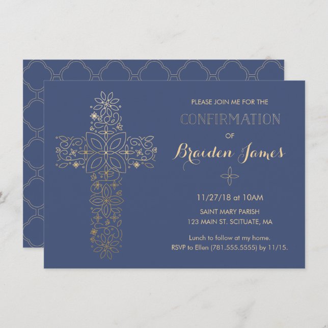Confirmation Invitation - Gold Cross Invite (Front/Back)