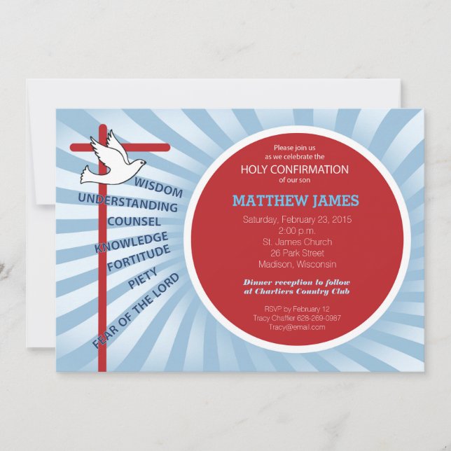 Confirmation Invitation Red Blue Rays (Front)