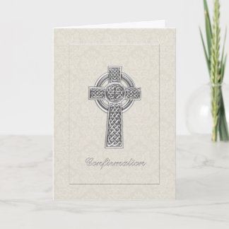 Confirmation Ivory Damask with Silver Cross Invitation