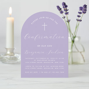 Confirmation Lavender Arch Modern Script Religious Invitation