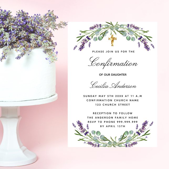 Confirmation lavender eucalyptus violet florals invitation (Creator Uploaded)