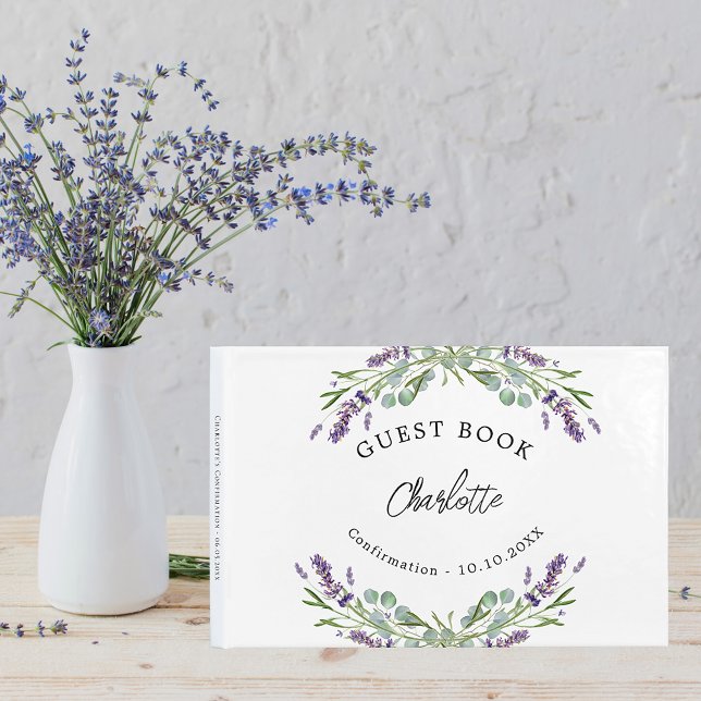 Confirmation lavender violet florals eucalyptus guest book (Creator Uploaded)