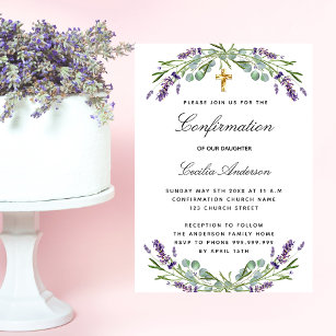Confirmation lavender violet florals luxury invitation